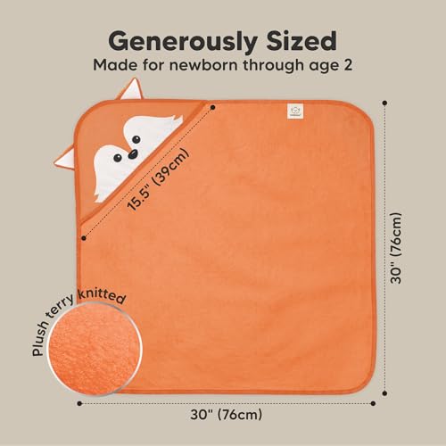 Image of KeaBabies Hooded Baby Towel for Newborn, Baby Bath Towels (Fox, 30x30) | Viscose Derived from Bamboo, Large Baby Towels with Hood, Boys, Girls, Toddler, Soft Absorbent Baby Bath Essentials