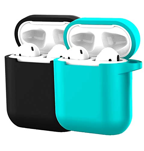 Airpods 1/2 USB���C���[�d�P�[�X �A�N�Z�T���[ �ϏՌ��J�o�[ �|�[�^�u��&�ی�V���R���X�L���J�o�[�P�[�X �u���b�N+�u���[ 2�p�b�N