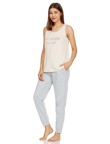 Image of Amazon Brand - Symbol Women's Cotton Regular Fit Sleveless Top and Jogger Night Suit (Night Wear | Lounge Wear Set) (Available in Plus Sizes)