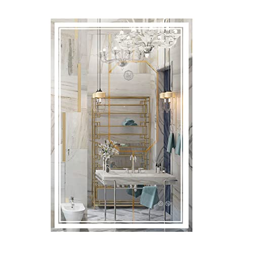 Gralia 24'' X 36'' Led Bathroom Mirror With Backlit + Front 3 Colors Lights Smart Wall-Mounted Bathroom Vanity Mirror 3000K-6000K Adjustable Anti Fog Memory Function (Vertical/Horizontal) #TOP1