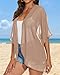 Womens Kimono Cardigans Beach Cover ups Swimwear Puff Sleeve Loose Casual Summer Tops (Lotus Root Pink,L)