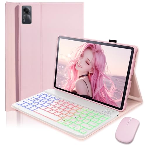 für Xiaomi Redmi Pad SE (2023) /Xiaomi Redmi Pad 2 (2025) 11 Zoll Hülle mit Kabelloses Bluetooth Beleuchtete Farbige Deutsch Tastatur (QWERTZ) und Maus Magnetisch Abnehmbar Backlit Keyboard Case