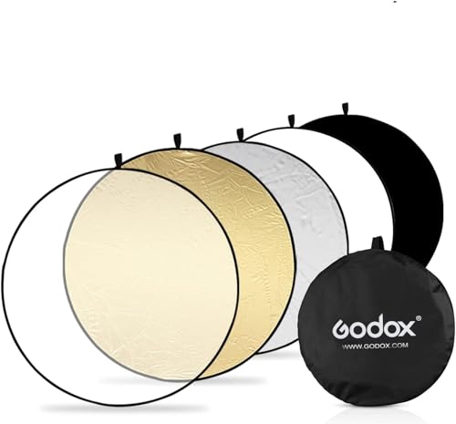 GODOX Collapsible Photography Light Reflector, 5-in-1 Oval Multi Disc Diffuser with Carrying Bag- Gold, Silver, Black, White, Translucent for Photo Studio Outdoor Lighting (5in1 60CM)