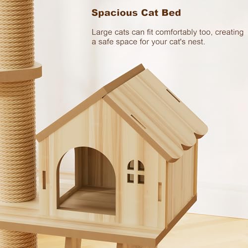 Clyrava Modern Tower Cat Torre para Gatos con Poste para Rascar Cubierto de Sisal y Hamaca de Acrílico para Interior, Madera, 59 pulgadas miniatura 5