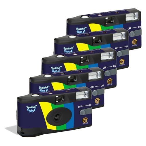 GT PHOTO GT27FL Realishot Flash - Pack de 5 Appareil Photo Jetable 35mm avec Flash, 27 Poses, Idéal pour Événements, Voyages et Souvenirs, Compact, Léger et Facile à Utiliser - Gris