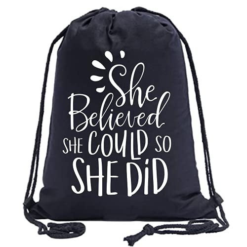 Bolsa com cordão, mochila She Believe She Could So She Did, mochila esportiva de aniversário, Preto, Large, Viajar