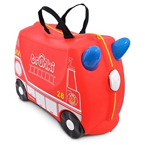 Trunki Handgepäck Und Kinderkoffer zum Draufsitzen | Kinder Risen Geschenk für Mädchen Und Jungen | Trolley Frank Feuerwehrauto (Rot) Cover