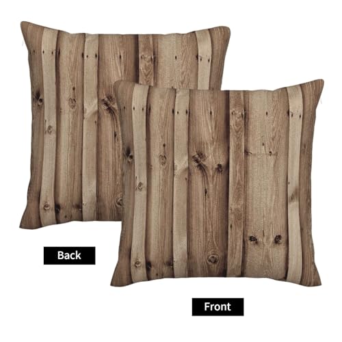 Housse de coussin imitation lin grain de bois lot de 2 taie decorative canape
