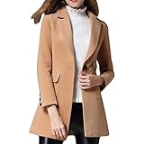 Anzugkragen-Langarmjacke FüR Damen Einfarbiges Revers Mit GroßEr Kerbe Einreihig Modischer Mittellanger Mantel Aus Wollmischung (XXL,Kamel)