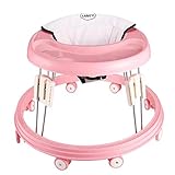 WWUIUIWW Foldable Activity Baby Walker for Boys and Girls, Multi-Function Anti-Rollover Toddler Walker Helper with Adjustable Height for Baby 6-18Months(Pink)…