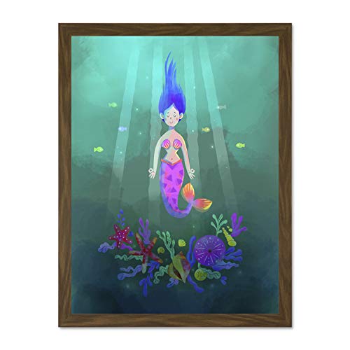 Wee Blue Coo Mermaid Girl Pink Art Large Framed Art Print Poster Wall Decor 18x24 inch