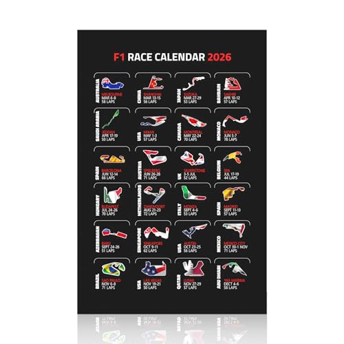 Cunegra Poster pour fans de F1 - Plan de course 2026 - Tableau mural décoratif pour chambre à coucher - Poster de piste pour salon, chambre à coucher,...