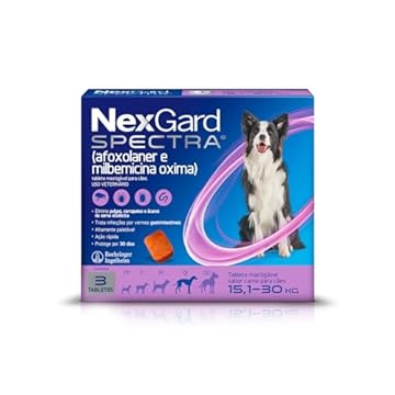 NexGard Spectra Antipulgas, Carrapatos e Vermífugos para Cães de 15,1 a 30kg - 3 tabletes