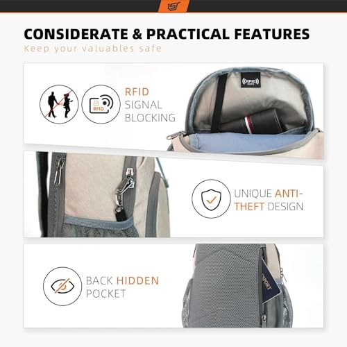 Image of SKYSPER Sling Bag RFID Crossbody Sling Backpack Cross Body Shoulder Bag Travel Hiking Daypack for Women Men(Beige)