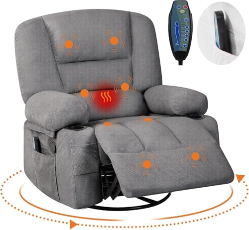 Image of Oversized Manual Swivel Recliner Chair for Adults, 360 Swivel Rocker Glider with Vibration Massage & Heat, Extra Wide Chenille Fabric Lazy Chair for Living Room Bedroom, Dark Gray Chenille