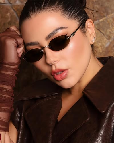 Retro Small Oval Sunglasses for Women Men, 2025 Trendy Rimless Sun Glasses Fashion Narrow Shades Y2K Designer Sunnies3