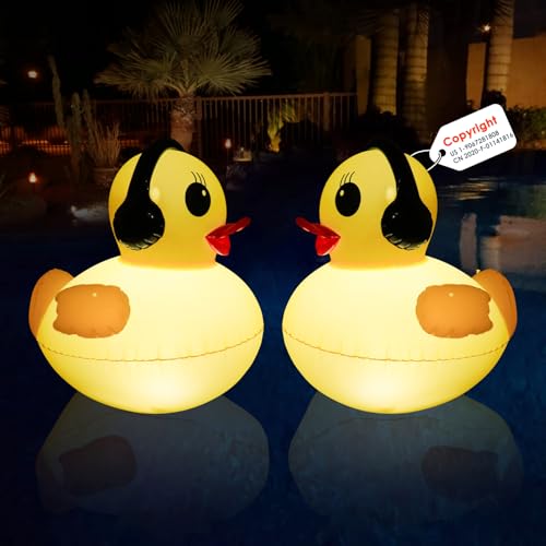 Floating Solar Pool Lights, 16 inch Waterproof Pool Lights that Float, Light up LED Pool Accessories, Glow Duck Pool Light, Inflatable Solar Floating Light for Pools,Pond,Hot tub,Party-2pcs