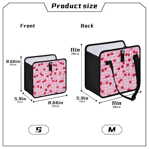 Image of Car Trash Can Organizer Bin with Adjustable Strap for Back Front Seat Console Waterproof Leakproof Collapsible Portable 11 Inch Pink Juicy Checkered Cherry