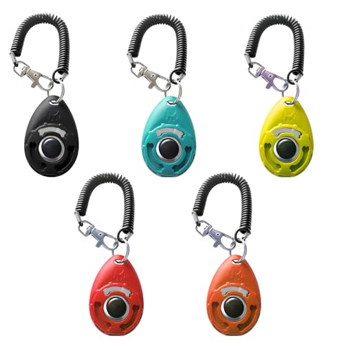 5 Piezas Clicker Perro Adiestramiento, Dog Training Clicker, Dog Button, Clickers para Adiestramiento Perros, Perro Gato Caballo Training Clickers deadiestramiento, para Gatos, Cachorros, Pájaros