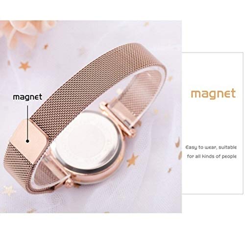 Image of Acnos Premium Black Round Diamond Dial with Generation Rosegold Magnet Belt Analogue Watch for Women Pack of - 1 (DM-ROSEGOLD18)