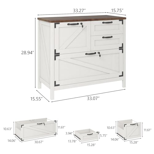 Halitaa Lateral File Cabinet with 4 Drawers, Farmhouse File Cabinet for Letter/Legal/A4 Size Hanging Files, Large Wood File Storage Cabinets Printer Stand for Home Office Cabinets, White with Lock
