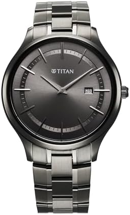 Titan Clasique Slim Quartz Analog with Date Grey Dial with Grey Color Stainless Steel Strap Watch for Men