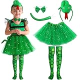 Newcotte 5 Pcs Halloween Costume Set Chicken Crocodile Snake Headband Bowtie Tail Tutu and Socks Accessories(Snake,Kid)