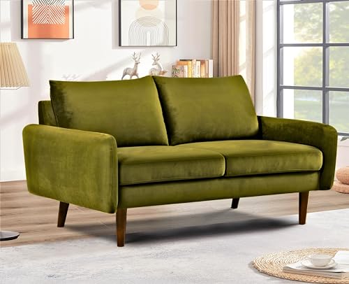 Container Furniture Direct Kent Velvet Loveseat Sofa for Modern Living Rooms and Compact Spaces, Comfy 2 Seater Couch Studio Apartment Furniture with Sleek Design, Olive Green - Thumbnail 6