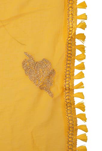 Image of YOUTHQUAKE Golden Patti Embroidered Work Chiffon Dupatta for Womens & Girls with Jaalar Lace