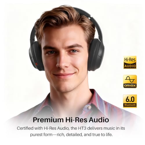 Image of TOZO HT3 Hybrid Noise Cancelling Headphones, 90H Battery Life Wireless Over Ear Bluetooth 6.0 Foldable Headset, AI Voice Assistant with 5 Mics, Connect 2 Devices and Hi-Res Sound, 32 EQ Audio Presets