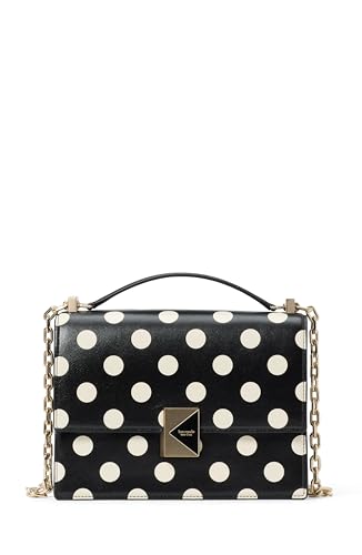 kate spade new york Deco Leather Flap Chain Crossbody, Black Polka Dot