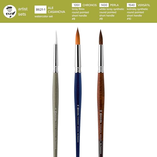 Image of Escoda | Watercolour | Artist Set Ale Casanova | Size 8,10,14 | 3 Brushes | Toray-RMix (90% Gold Toray-10% Red Sable) + White Toray + Kolinsky Synthetic | Round Pointed | Portraits + Figurative Art