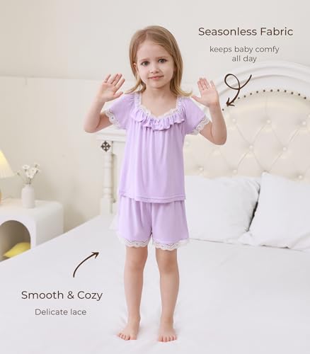 Image of Baby Girls Outfits Sets Summer Tee and Shorts Toddler 2-Piece Set for Kids Cooling Clothes,Viscose Made from Bamboo