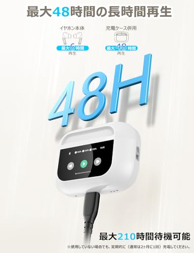 Szwdo イヤホン bluetooth ワイヤレス 【2025 年新登場·多機能タッチスクリーン·ANC 対応 】Bluetooth5.4 ぶるーとぅーす ブルートゥース イヤホン探し IPX7防水 ノイズキャンセリング 最大48時間再生時間 自動ペアリング マイク付き ENC通話 HiFi音質 Type-C充電 小型/軽量 iPhone/Android/Pad適用 スポーツ/通勤 (白) の商品画像 3