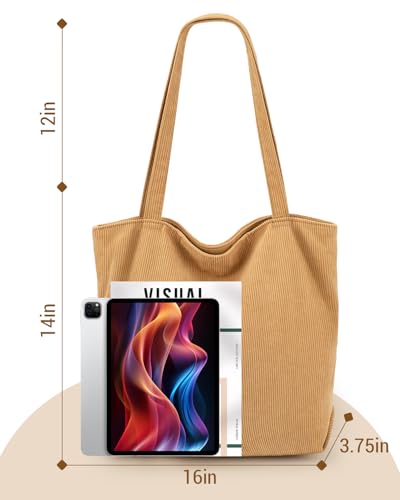 Image of Iioscre Corduroy Tote Bag for Women,Hobo HandBags with Zipper,Large Capacity Casual Shoulder Handbags with Inner Pockets