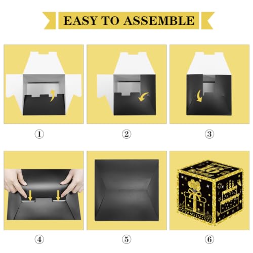 Image of Eiurteao 3pcs 16th Birthday Decorations Boxes for Girls Boys, Black Gold Happy 16 Birthday Balloons Boxes Party Supplies, Sweet 16th Year Old Bday Theme Cardboard Box