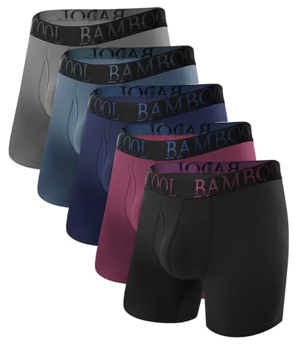 BAMBOO COOL Men's Ultra ComfortSoft Underwear, Moisture Wicking & Breathable No Ride Up Boxer Briefs with Fly, Multipack