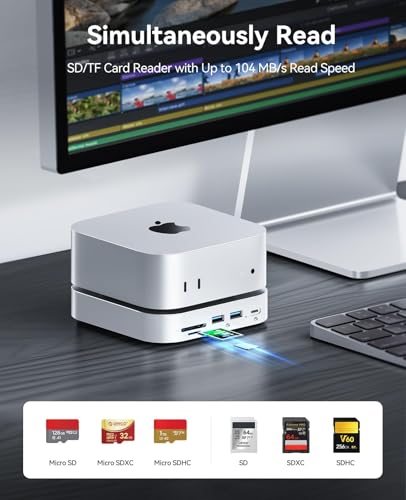 Image of ORICO MiniLink Mac mini M4 Dock & Stand, 2 x 10Gbps USB 3.2 Ports, 10Gbps USB C, USB A 3.0, 2.5G Ethernet Port, SD /TF, 3.5mm Headphone & Microphone Jacks, Compatible with Mac mini M4 /M4 Pro (M48PR)