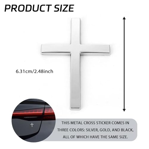 Image of 2 PCS Cross Metal Car Sticker, 3D Car Stickers and Decals for Christian /Jesus Self Adhesive Scratch Metal Cross Emblem,Suitable for Cars Body Fender Tail (Silver)