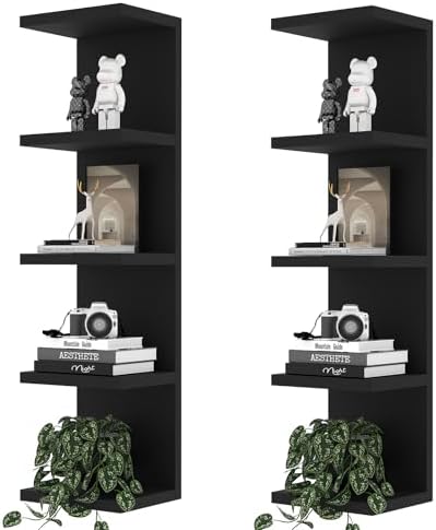5 Tier Lack Floating Shelf,Set of 2 Black Wall Shelf Unit,Display...