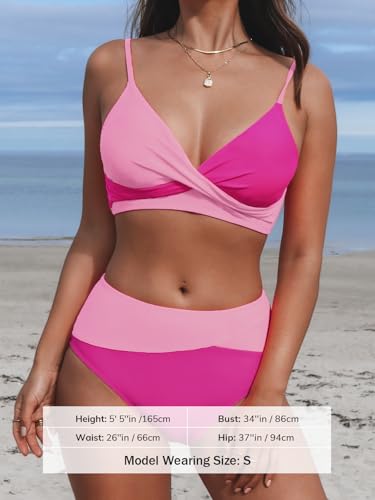 Image of CUPSHE Women's Bikini Sets Two Piece Swimsuit High Waisted V Neck Twist Front Adjustable Spaghetti Straps Bathing Suit