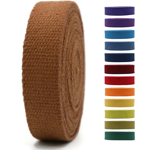 1" & 1.5'' & 2" Cotton Webbing - 5 Yards - 50+ Colors -%100 Natural Cotton - Turkish Woven - Heavy Duty 1 Inch 1.5 Inch 2 Inch Canvas Webbing for Sewing Straps Bag Climbing Indoors Craft DIY 11452