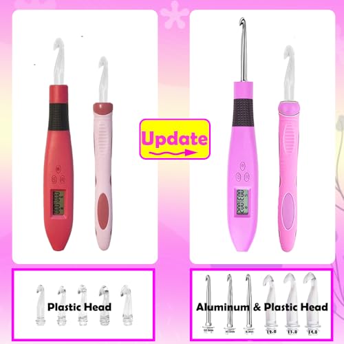 Image of Lewhoo 18 Size Counting Light Up Crochet Hook,Digital Crochet Hooks with Stitch Counter,Lighted Metal Crochet Needle with Case