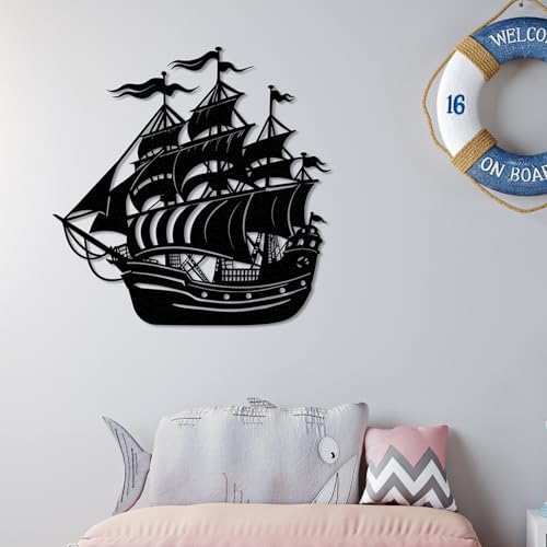 Ghost Sailboat Metal Wall Art, Nautical Adventure Ship Silhouette Metal Decor for Living Room, Bedroom, or Office, Maritime-Inspired 3D Effect Wall Sculpture, Perfect for Coastal and Rustic Home Décor (24x24 inches)