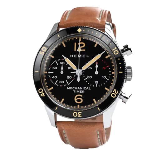 Chronographe mécanique Hemel Air Defense montre homme acier cuir marron