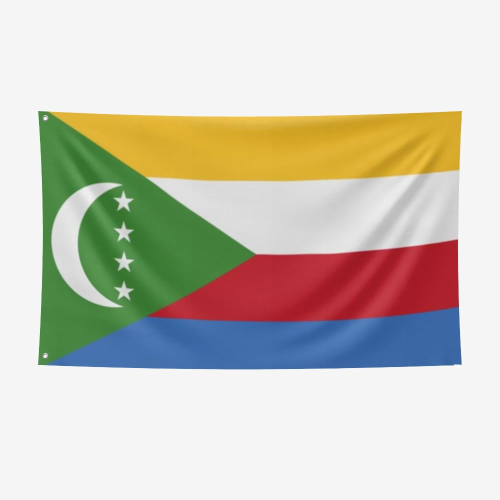 Nacilerto Comoros Flag 3x5FT,Vivid Colors,Double Stitched,Sturdy 100D Polyester,Comorian Flags with 2 Brass Grommets for Indoor Outdoor.