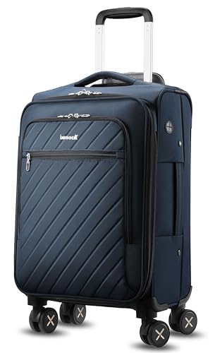 LUGGEX Carry On Luggage with Spinner Wheels - Stylish Lightweight Carry On Suitcase - Soft Sided 22x14x9 airline approved with Front Open Design for Travel, Business (Black, 20 Inch)