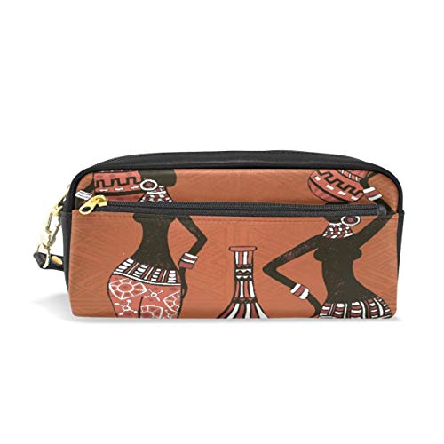 Preisvergleich Produktbild Ahdyr Bleistiftetui Tribal African Woman Leder Bleistiftbeutel Reißverschluss Stiftbeutelhalter Student Stationary Cosmetic Makeup Bag