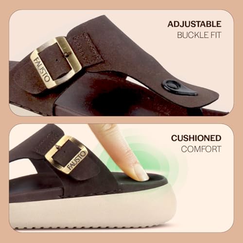 Image of FAUSTO Men Buckle Adjustable T-Strap Side Stitched Summer Waterproof Slip On Sandals|Comfort Featherlite Insole|Thong Slipper for Monsoon Rainy Season