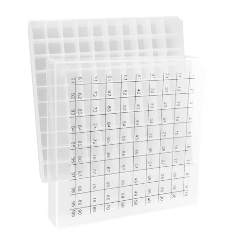 PRETYZOOM Lab Tube Rack 100 Slot Plastic Storage Box for 1.8/2/5/10ml Tubes Numbered Slots Sturdy Space-Saving Design for Science Labs